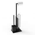 YUET Toilet Roll Holder Free Standing, Stainless Steel Freestanding Toilet Paper Holder with Glass Baffle, Matte Black Toilet Roll Holder and Brush for Bathroom