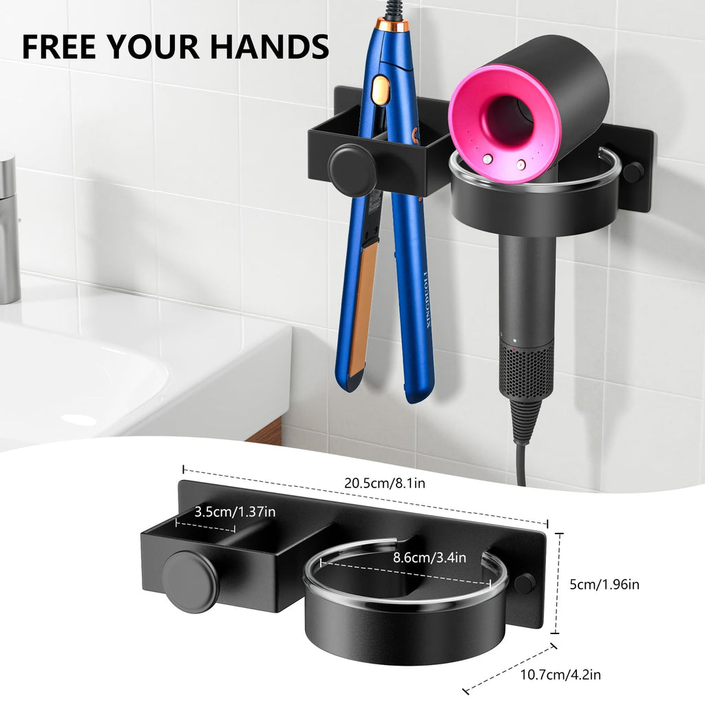 YUET Hair Dryer Holder Hairdryer Straightener Station Wall Mounted/Self Adhesive Spiral Shelf Bracket Stand Hanger Organizer Blow Storage With Cable Tidy Rack For Dyson Dressing Table Bathroom Black