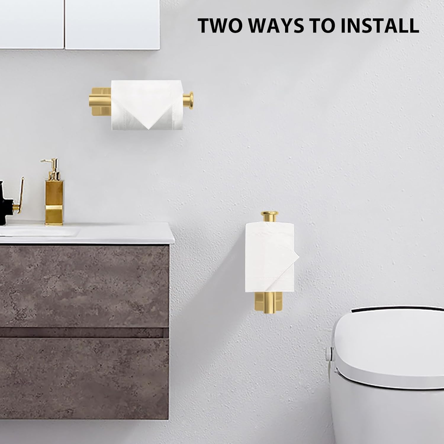 YUET Porta Carta Igienica Adesivo Portarotolo Carta Igienica Senza Foratura Acciaio Inox SUS304 per Bagno e Toilette (Oro)