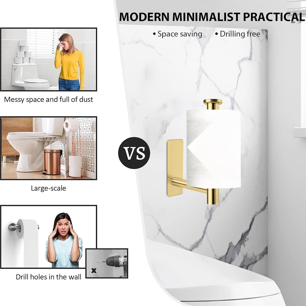 YUET Porta Carta Igienica Adesivo Portarotolo Carta Igienica Senza Foratura Acciaio Inox SUS304 per Bagno e Toilette (Oro)