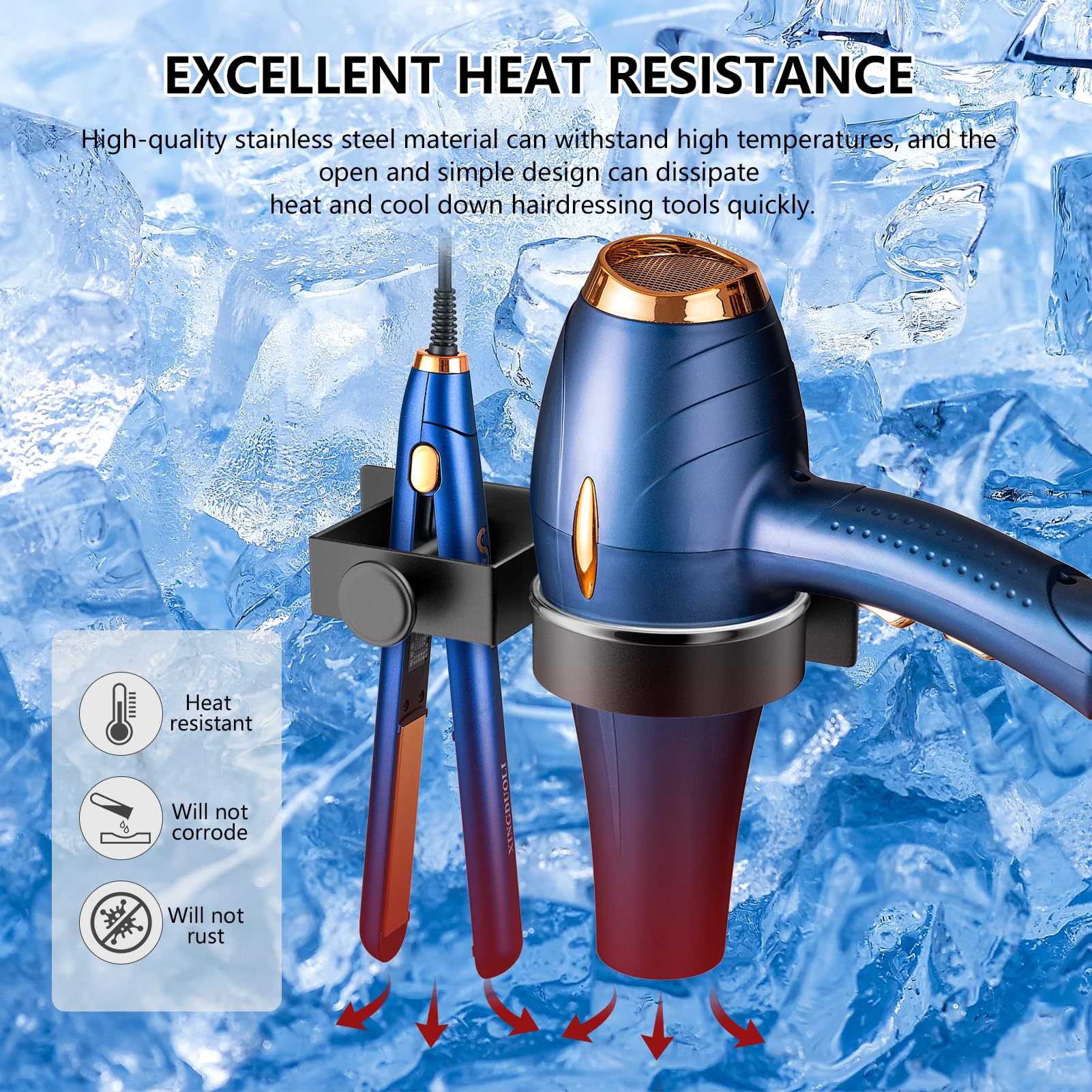 YUET Hair Dryer Holder Hairdryer Straightener Station Wall Mounted/Self Adhesive Spiral Shelf Bracket Stand Hanger Organizer Blow Storage With Cable Tidy Rack For Dyson Dressing Table Bathroom Black