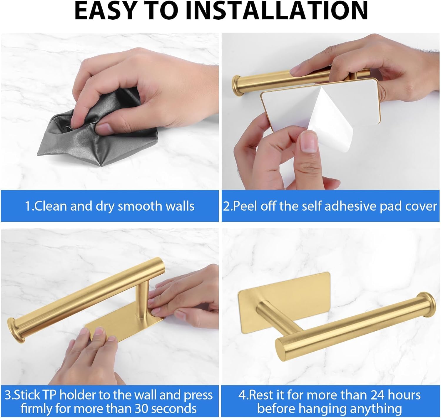 YUET Porta Carta Igienica Adesivo Portarotolo Carta Igienica Senza Foratura Acciaio Inox SUS304 per Bagno e Toilette (Oro)