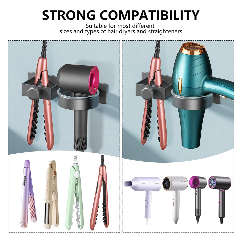 YUET Hair Dryer Holder Hairdryer Straightener Station Wall Mounted/Self Adhesive Spiral Shelf Bracket Stand Hanger Organizer Blow Storage With Cable Tidy Rack For Dyson, Dressing Table Bathroom Grey