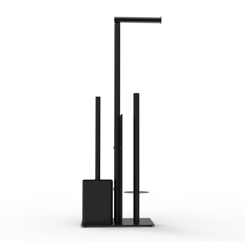 YUET Toilet Roll Holder Free Standing, Stainless Steel Freestanding Toilet Paper Holder with Glass Baffle, Matte Black Toilet Roll Holder and Brush for Bathroom