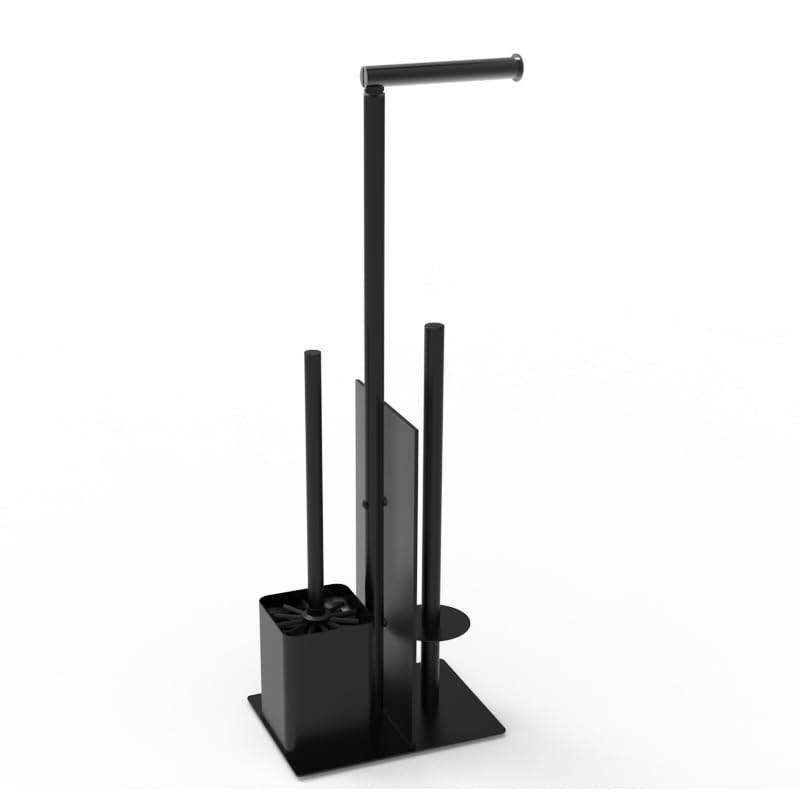 YUET Toilet Roll Holder Free Standing, Stainless Steel Freestanding Toilet Paper Holder with Glass Baffle, Matte Black Toilet Roll Holder and Brush for Bathroom