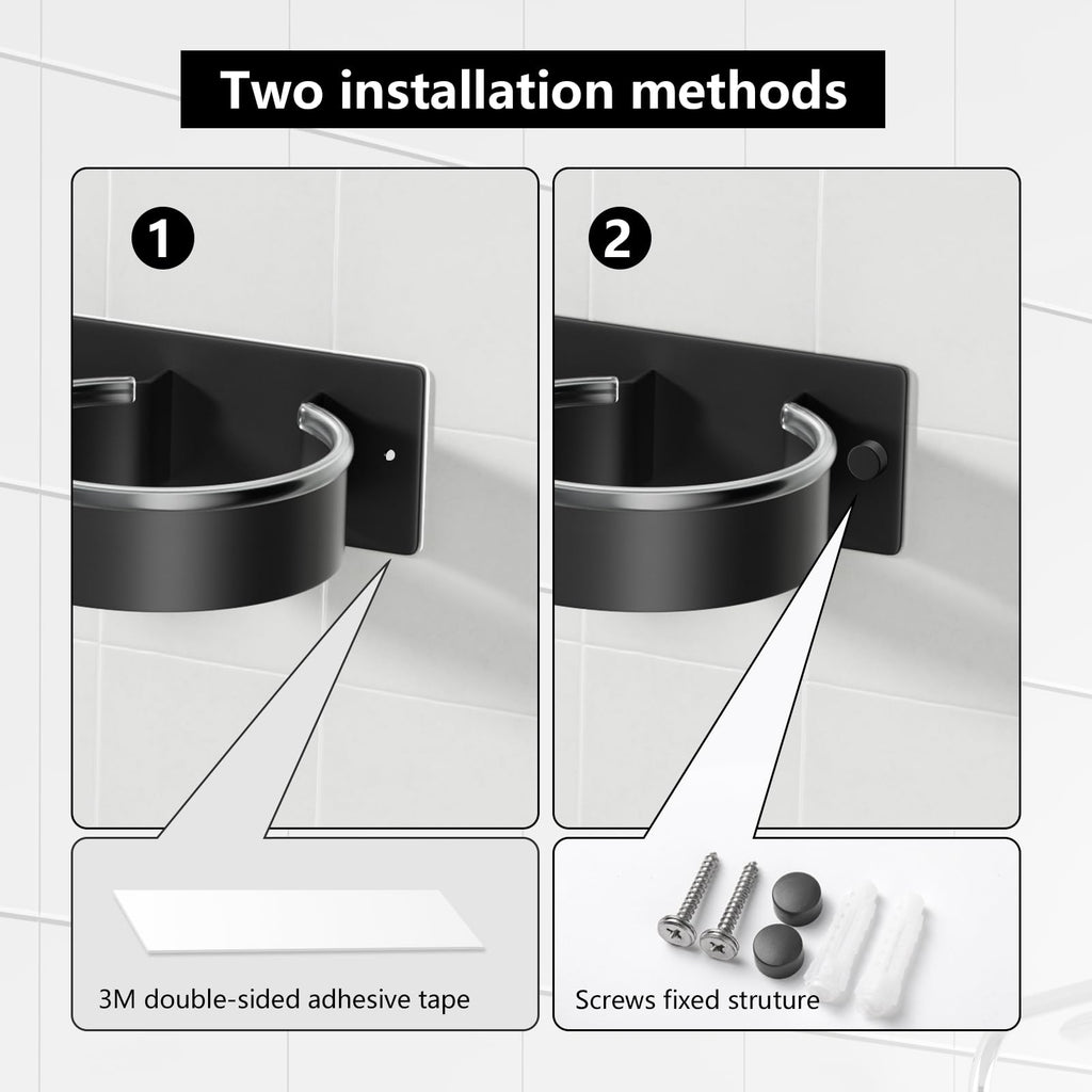 YUET Hair Dryer Holder Hairdryer Straightener Station Wall Mounted/Self Adhesive Spiral Shelf Bracket Stand Hanger Organizer Blow Storage With Cable Tidy Rack For Dyson Dressing Table Bathroom Black
